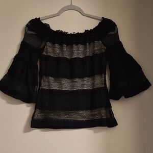 RACHEL Rachel Roy Black Sheer Lace Off-Shoulder Blouse